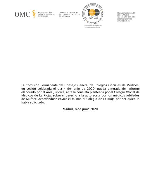 Acuerdo MUFACE-CGCOM sobre la prescripción farmacéutica de los médicos mutualistas jubilados