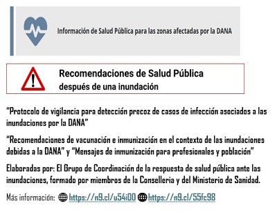 Recomendaciones y protocolo de Salud Pública tras las inundaciones por la DANA