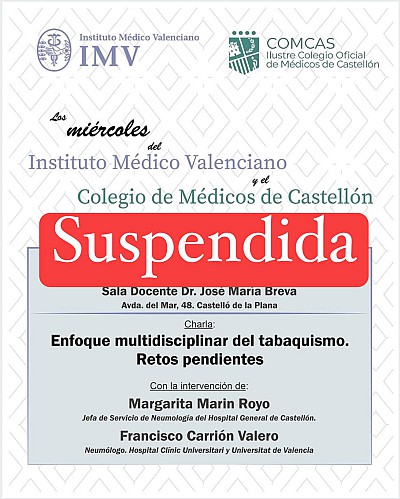 Suspendida la charla del IMV-COMCAS programada para esta tarde (30 de octubre)